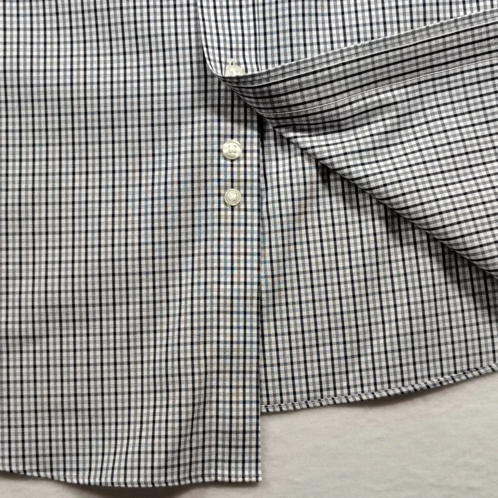 Brooks Brothers 1818 Mens 17.5 32/33 Regular Fit Non-Iron Check Dress Shirt Navy
